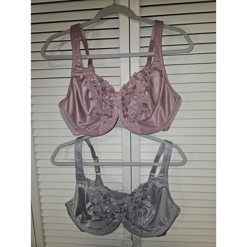 Breezies Underwire Lace Bra Lot Of 2 Lacey Pretty Gray & Mauve Both 42C